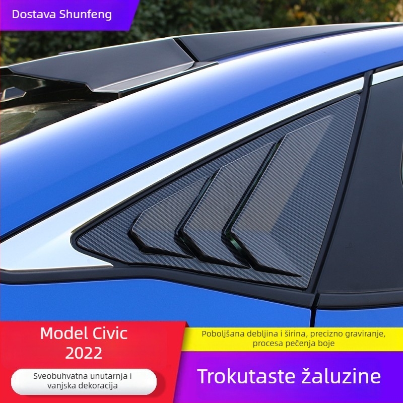 Yibo ABS stražnji trokutasti dekorativni panel za stražnje staklo Honda Civic 2022, 11. generacija – prilagodljivo obrada; Materijal: ABS; Podrijetlo: Changzhou, Jiangsu; Kompatibilnost: Honda Civic 2022; Mjenjač: automatski