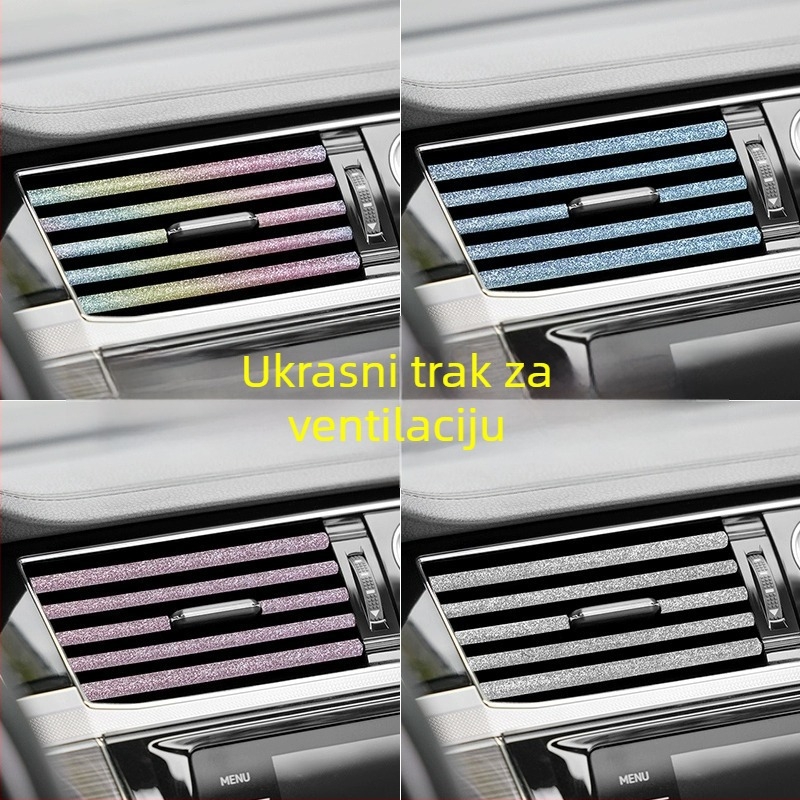 Dekorativna traka za izlaz zraka automobila s dijamantnim ugradom, PVC, univerzalna, U-klip, model 606