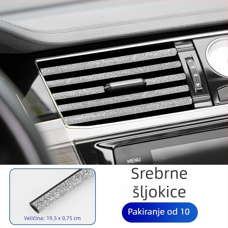 Dekorativna traka za izlaz zraka automobila s dijamantnim ugradom, PVC, univerzalna, U-klip, model 606