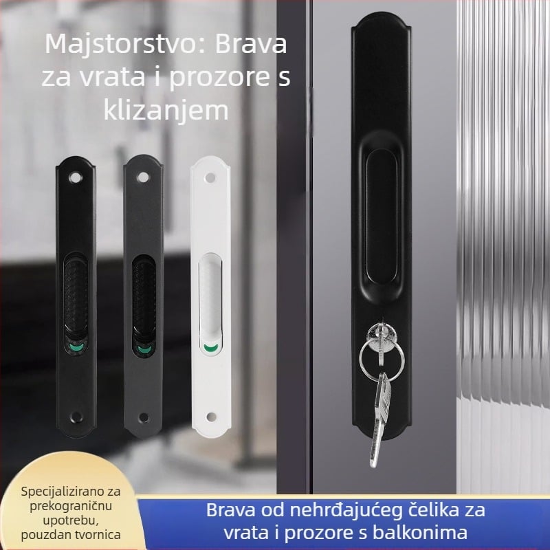 Brava s kukom od nehrđajućeg čelika, okrugla glava, jednostranična i dvostrana, elektroplatirana površina, za balkonske i klizne vrata