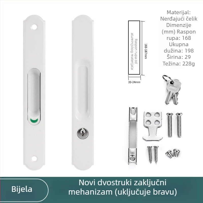 Brava s kukom od nehrđajućeg čelika, okrugla glava, jednostranična i dvostrana, elektroplatirana površina, za balkonske i klizne vrata