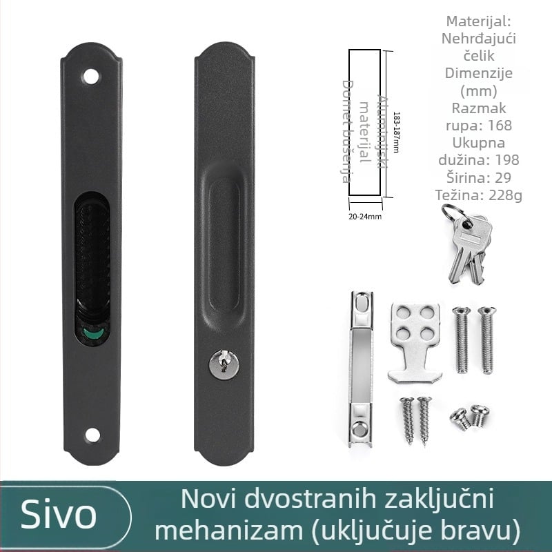 Brava s kukom od nehrđajućeg čelika, okrugla glava, jednostranična i dvostrana, elektroplatirana površina, za balkonske i klizne vrata