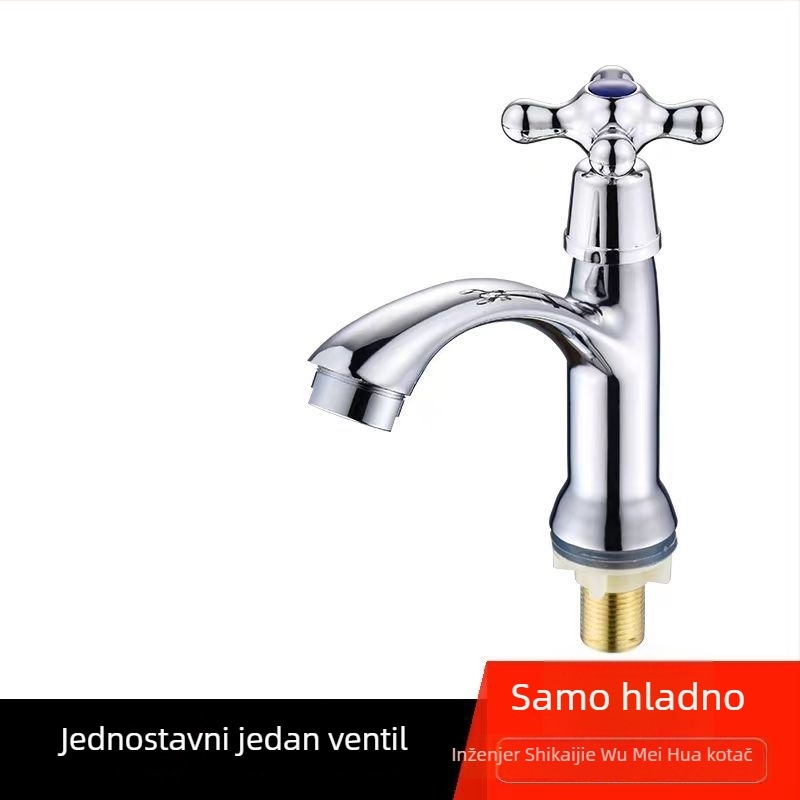 Slavina za umivaonik od cinkove legure, stolna ugradnja, otvaranje ključem, temperaturni raspon 0–90°C, bakrena jezgra ventila