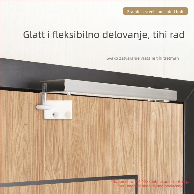 Držač zatvarača vrata s ramenom, 201 nehrđajući čelik, pneumo-hidraulički sustav, skrivena ugradnja, 90° pozicija, moderan minimalistički dizajn