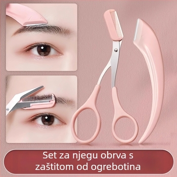 Set škara za obrve s polumjesečastim vrhom, sigurnosni dizajn protiv ogrebotina, ABS + nehrđajući čelik