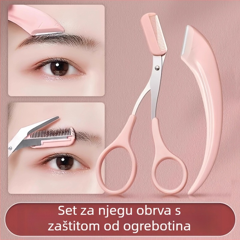 Set škara za obrve s polumjesečastim vrhom, sigurnosni dizajn protiv ogrebotina, ABS + nehrđajući čelik