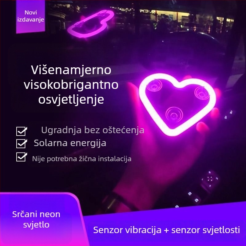 Dekorativne naljepnice za automobil - trokuti srce neonsko LED svjetlo, solarno bežično unutarnje ozračje, ljepilo za bočne ploče