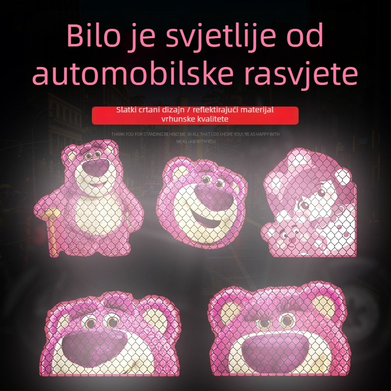 Naljepnica za tijelo automobila i kacigu, dizajn jagodno medvjed, reflektirajući dijamant, prilagodljiva dekorativna naljepnica