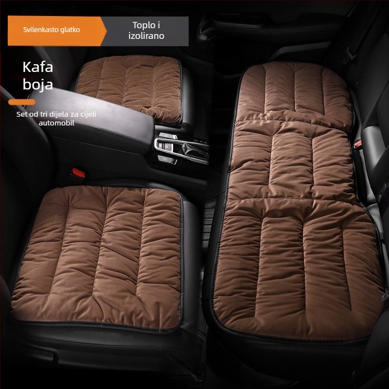 Set jastuka za automobilno sjedalo za pet mjesta - velurovo punjenje, plišana površina, grijanje, plosni minimalistički stil