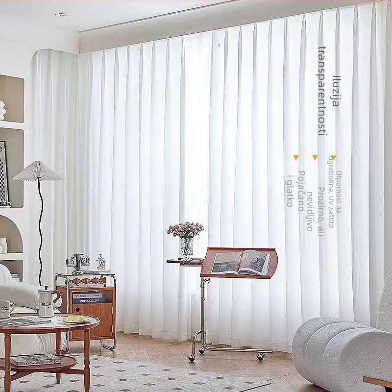 Bijela prozračna zavjesa za balkon i kutni prozor — prozirna, ali privatnost, mrežasti uzorak dijamantnog uzorka, vertikalni zavjesa