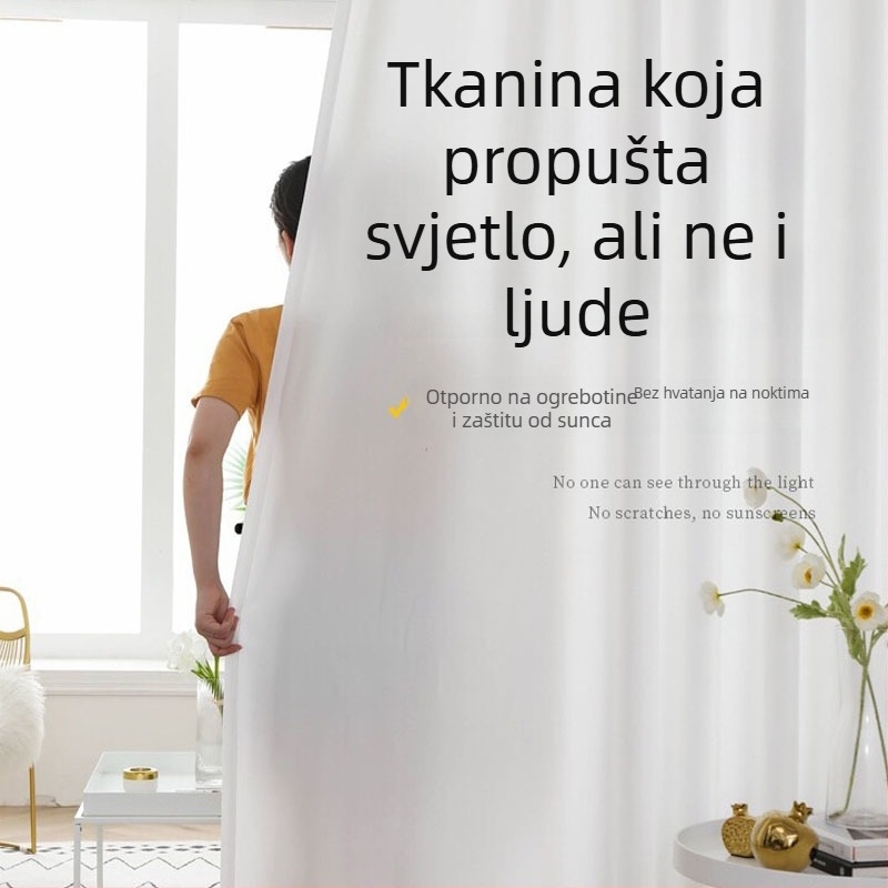 Bijela prozračna zavjesa za balkon i kutni prozor — prozirna, ali privatnost, mrežasti uzorak dijamantnog uzorka, vertikalni zavjesa