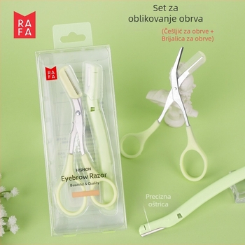 Rafa set za obrve: nož za obrve i škare, protiv ogrebotina, prenosni, model LS-19178, plast i nehrđajuće čelika