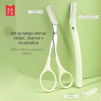 Rafa set za obrve: nož za obrve i škare, protiv ogrebotina, prenosni, model LS-19178, plast i nehrđajuće čelika