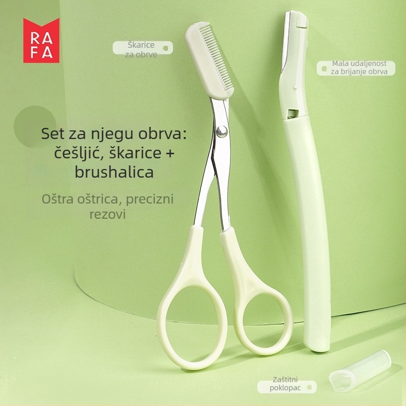 Rafa set za obrve: nož za obrve i škare, protiv ogrebotina, prenosni, model LS-19178, plast i nehrđajuće čelika