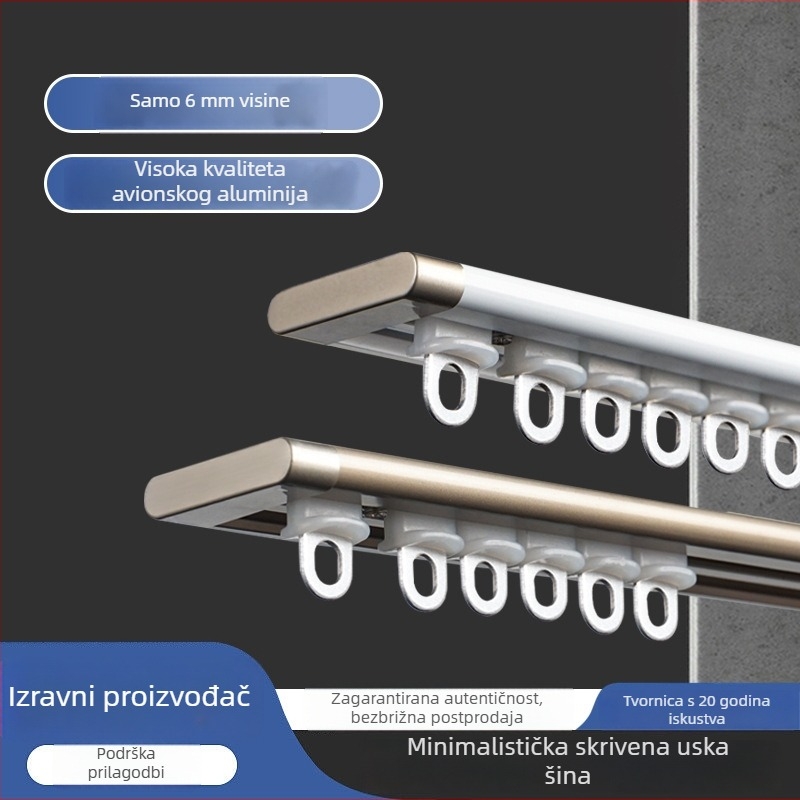 Wr676 tračnica za zavjese, aluminij, gornja montaža, tip objesivanja, moderni minimalistički stil