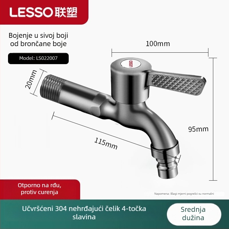 Kuhinja slavina - Marka Lesso, Model LS022005, Materijal: nehrđajući čelik, Način otvaranja: spiralni, Promjer ulaza/izlaza: 4