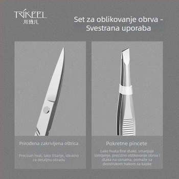 Set za oblikovanje obrva – škarice za obrve od nehrđajućeg čelika i pinceta, 2-dijelni set kozmetičkih alata, marke Trikeel/Sichuan Qier