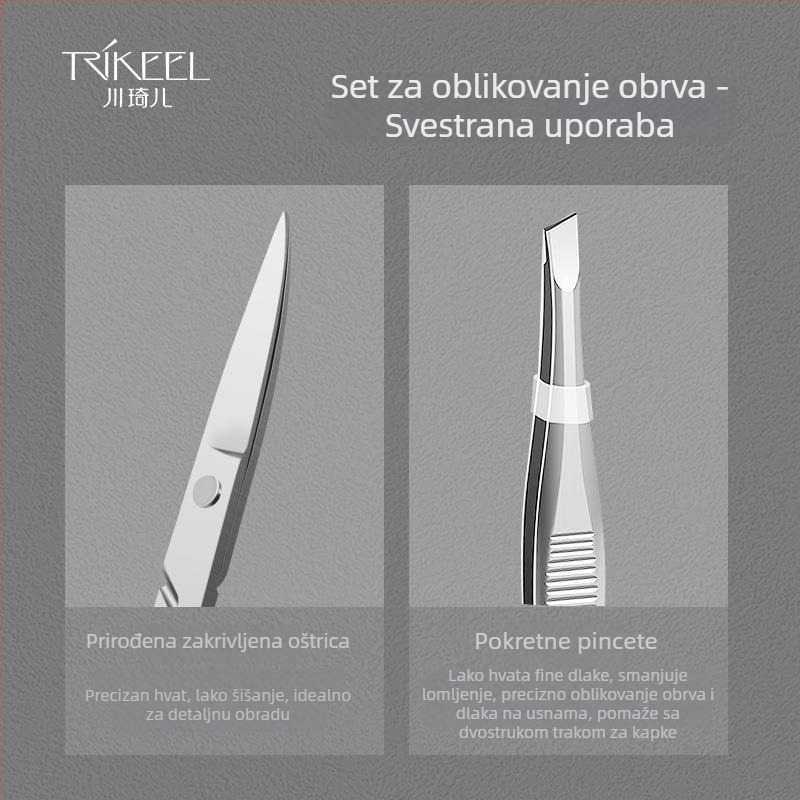 Set za oblikovanje obrva – škarice za obrve od nehrđajućeg čelika i pinceta, 2-dijelni set kozmetičkih alata, marke Trikeel/Sichuan Qier