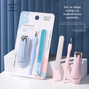 Lamela 3-dijelni set za manikuru — Model 3036, Nehrđajući čelik škare za nokte, V-oblikovana vilica za kožicu, Polirana brušna traka