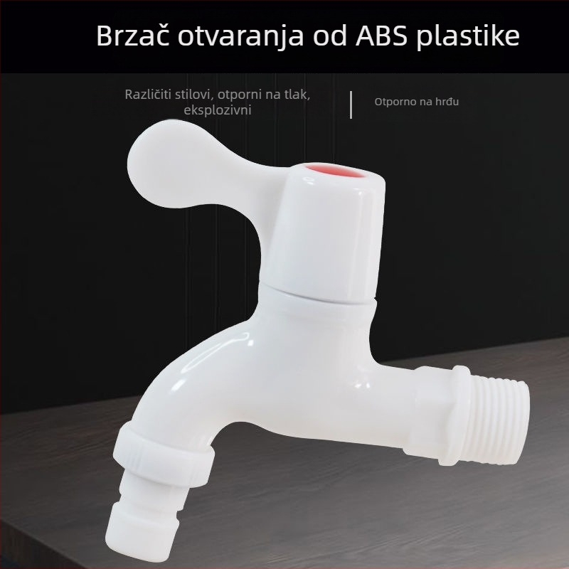 Plastični vodovodni ventil za perilicu rublja, hladna voda, ugradnja u zid, 15 mm ulaz/izlaz, keramički ventil