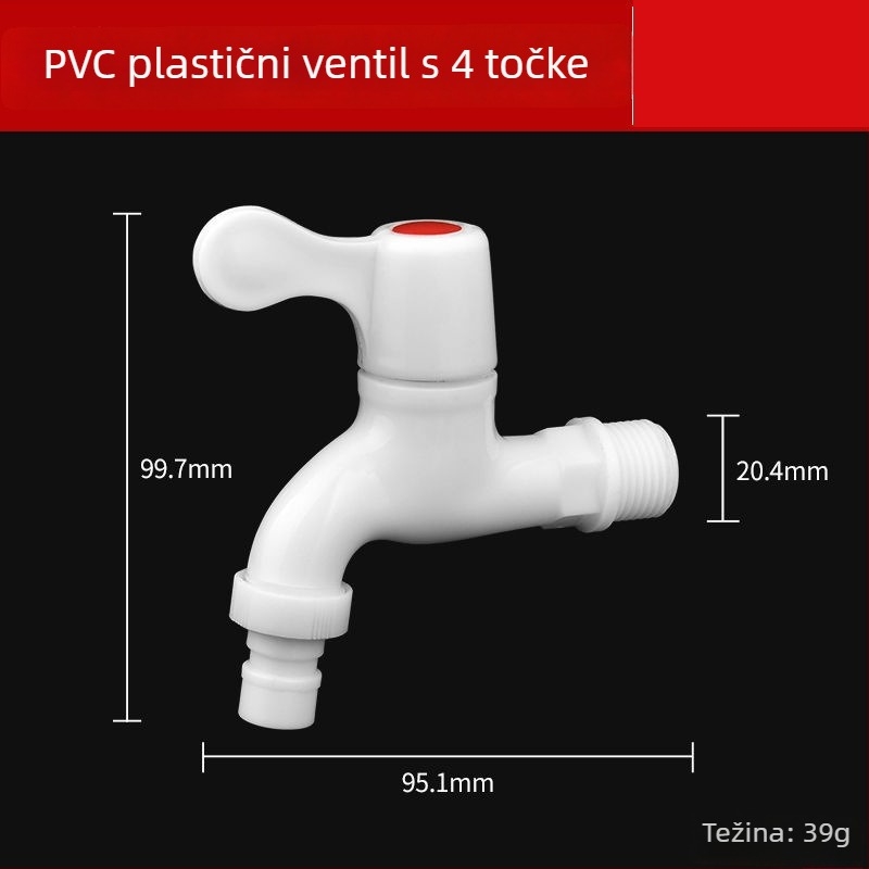 Plastični vodovodni ventil za perilicu rublja, hladna voda, ugradnja u zid, 15 mm ulaz/izlaz, keramički ventil