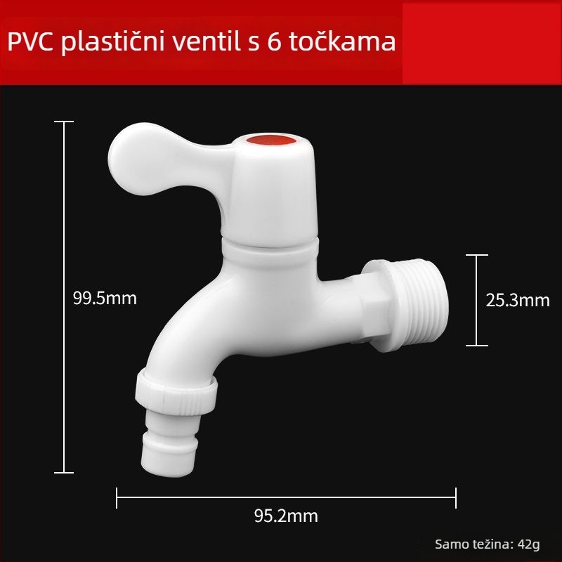 Plastični vodovodni ventil za perilicu rublja, hladna voda, ugradnja u zid, 15 mm ulaz/izlaz, keramički ventil