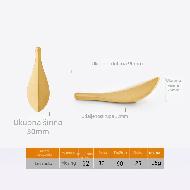 Bakrena drška za vrata ormara, zakrivljenog oblika, kovana, površinsko ugradnja