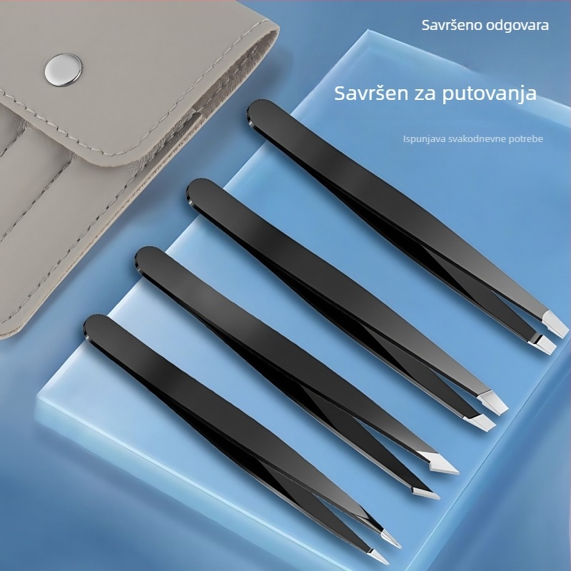 Set klipova za obrve od nehrđajućeg čelika, četiri komada, uključuje pincetu za oblikovanje obrva i njegu lažnih trepavica