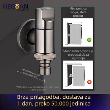 Mini slavina za perilicu rublja od bakra, zidna montaža, ulaz/izlaz Ø20 mm, Ø20 mm ležište ventila, bakreno jezgro ventila, elektroplatirana površina.