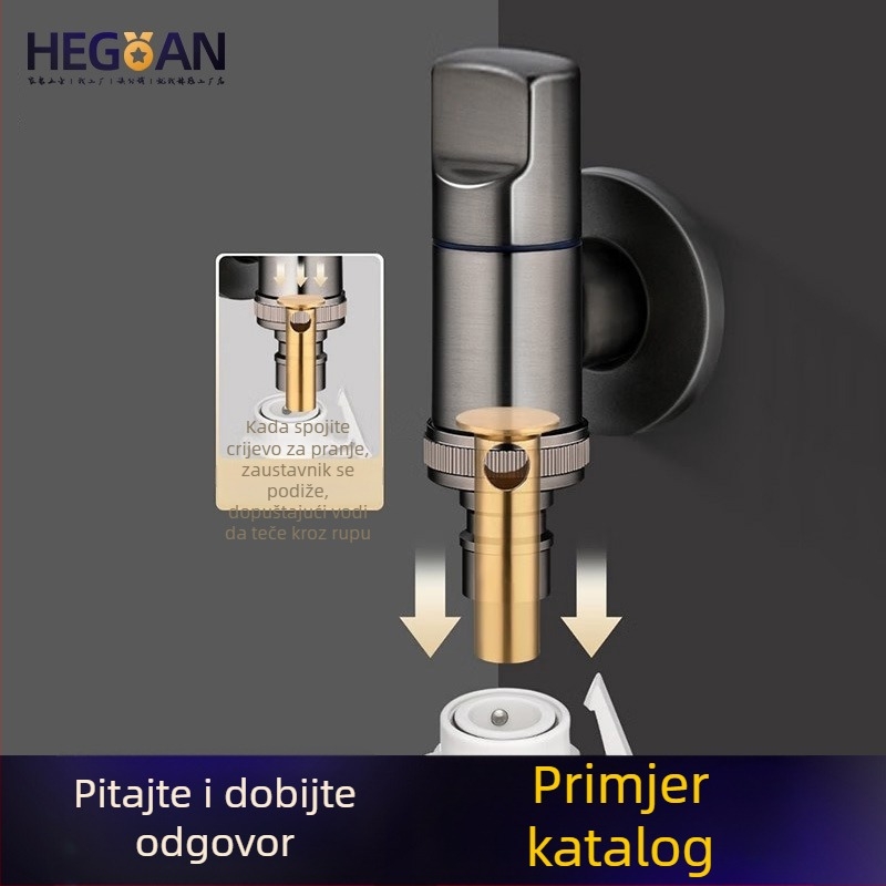 Mini slavina za perilicu rublja od bakra, zidna montaža, ulaz/izlaz Ø20 mm, Ø20 mm ležište ventila, bakreno jezgro ventila, elektroplatirana površina.