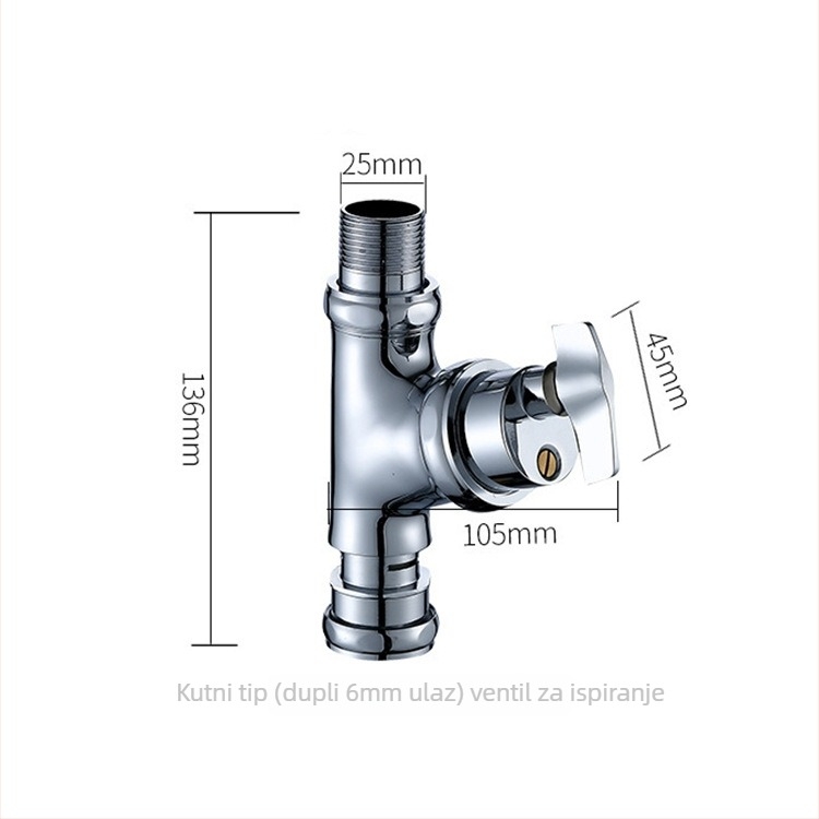 Bakrena ručna vremenski odgođena ispražnjavanje za klozet – model V6325.V6326, bez napajanja, tlak vode 1, vrijeme ispiranja 3–5 s