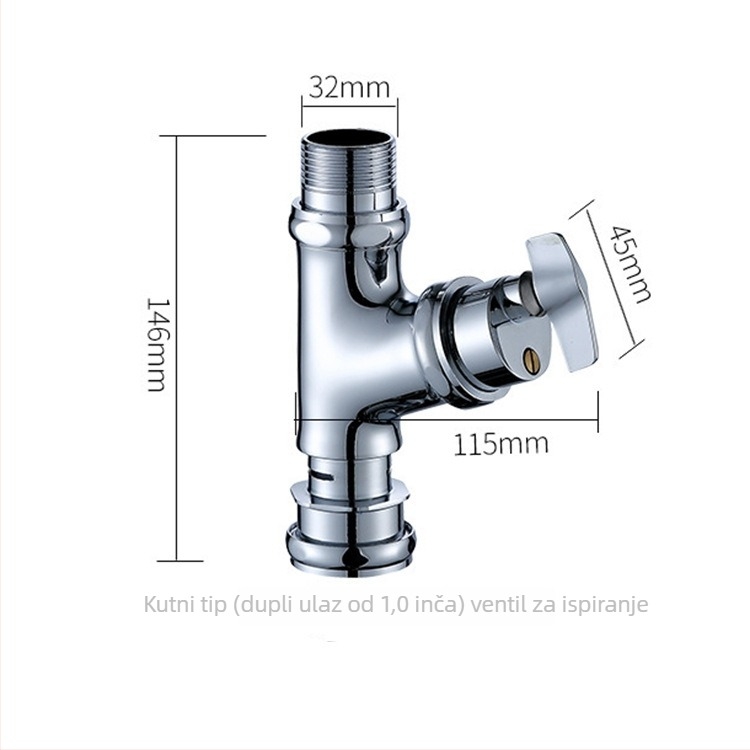 Bakrena ručna vremenski odgođena ispražnjavanje za klozet – model V6325.V6326, bez napajanja, tlak vode 1, vrijeme ispiranja 3–5 s