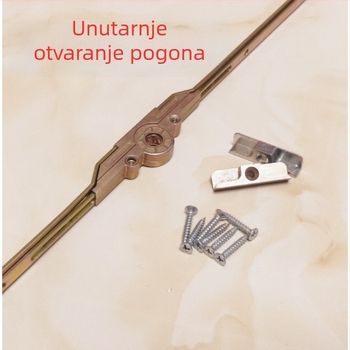 Pribor za prozore od plastiko‑čelika: plosni otvarački aktuator, prijenosna šipka, prijenosni blokirni štap, spojni štap, prozorska brava