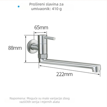 Zidna ugrađena slavina s produženim izlazom, samo hladna voda, 304 nehrđajući čelik, okretna