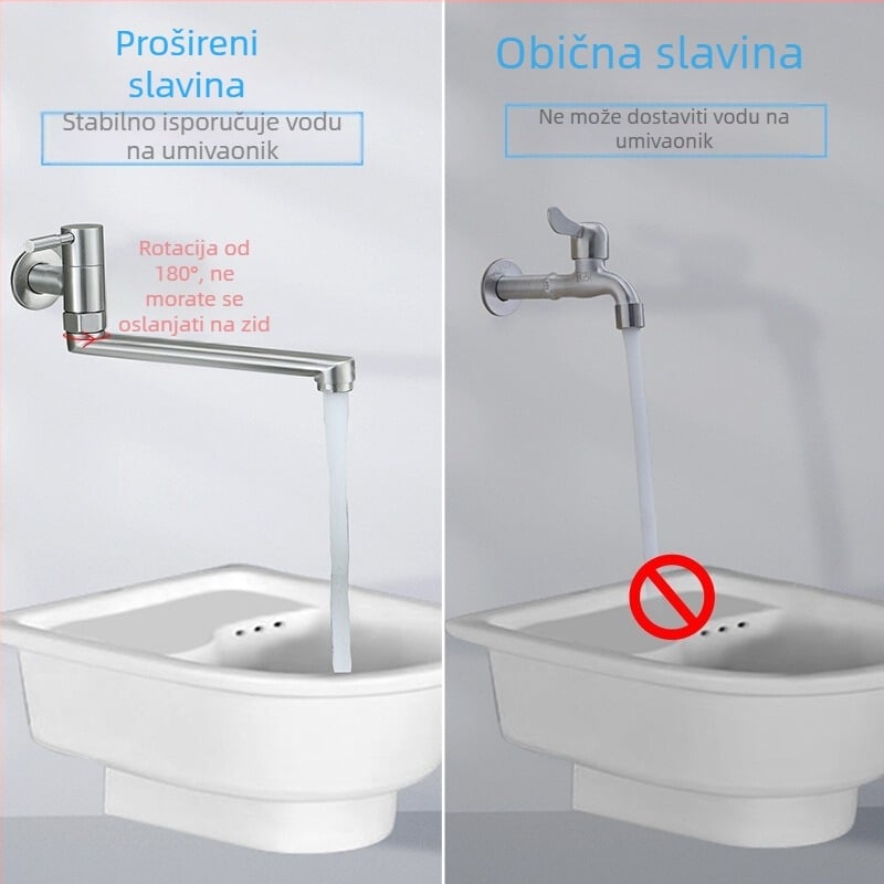Zidna ugrađena slavina s produženim izlazom, samo hladna voda, 304 nehrđajući čelik, okretna