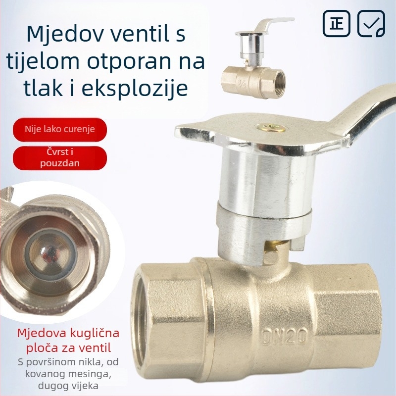 Plinski ventil za ploču, bakreni, kuglasti tip, prednja montaža, brzo otvaranje