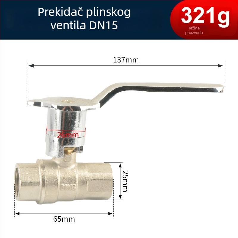 Plinski ventil za ploču, bakreni, kuglasti tip, prednja montaža, brzo otvaranje