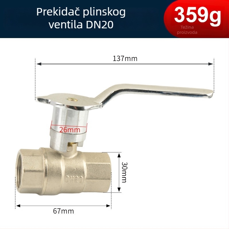 Plinski ventil za ploču, bakreni, kuglasti tip, prednja montaža, brzo otvaranje