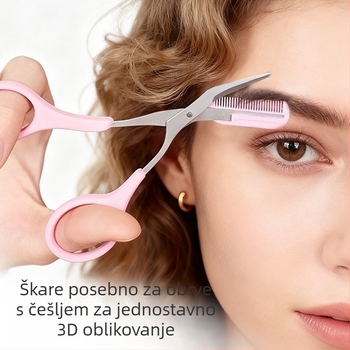 Šestdjelni set za oblikovanje obrva od nehrđajućeg čelika: škare za obrve, nož za obrve, klipsa za obrve, škare za trepavice, četkica za trepavice, prijenosna kožna futrola