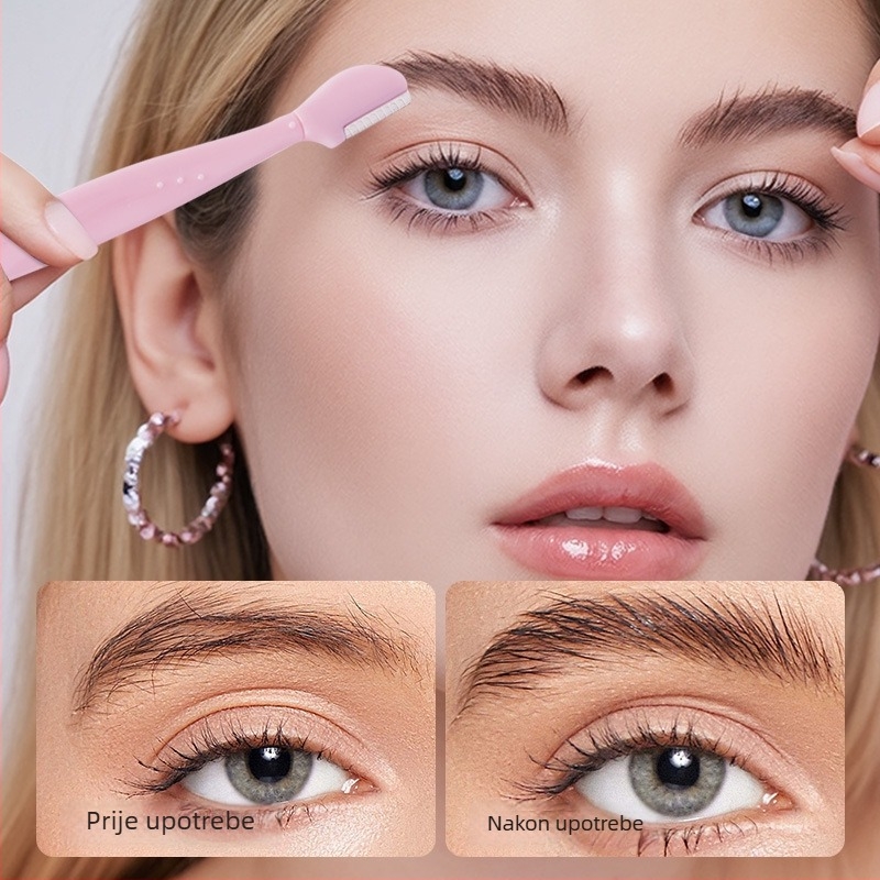 Šestdjelni set za oblikovanje obrva od nehrđajućeg čelika: škare za obrve, nož za obrve, klipsa za obrve, škare za trepavice, četkica za trepavice, prijenosna kožna futrola