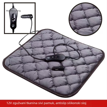 Grijanje auto sjedalo jastuk - 12V/24V, USB 5V, plišna površina, punilo od svile