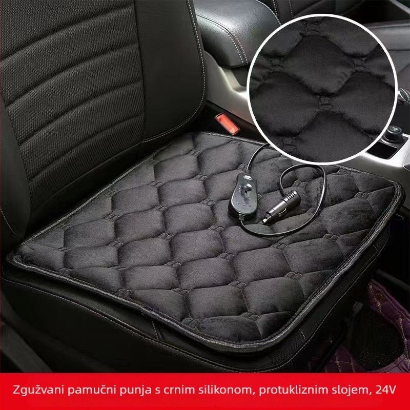 Grijanje auto sjedalo jastuk - 12V/24V, USB 5V, plišna površina, punilo od svile