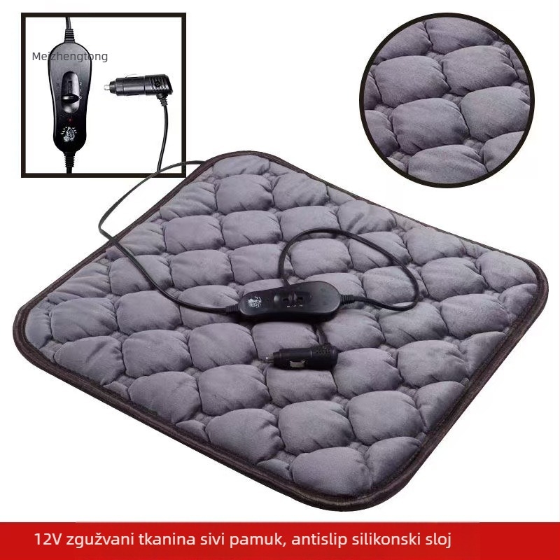 Grijanje auto sjedalo jastuk - 12V/24V, USB 5V, plišna površina, punilo od svile
