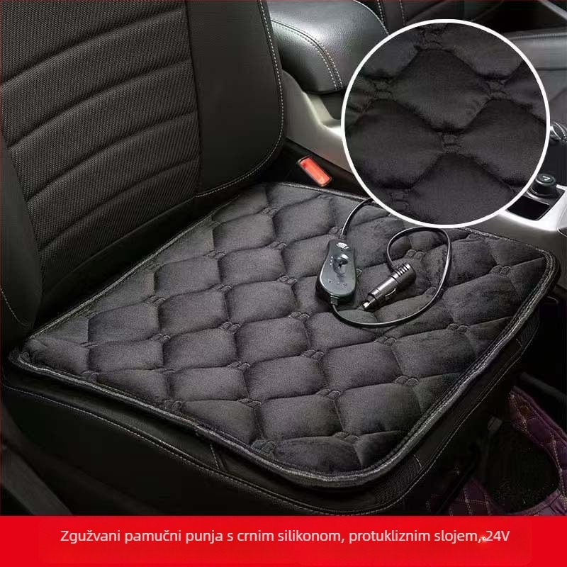 Grijanje auto sjedalo jastuk - 12V/24V, USB 5V, plišna površina, punilo od svile
