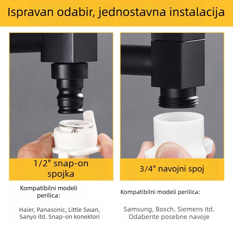 Ugradna bakrena slavina za perilicu rublja i mop bazen, hladna voda, keramički ventil, 4-točkovno povezivanje