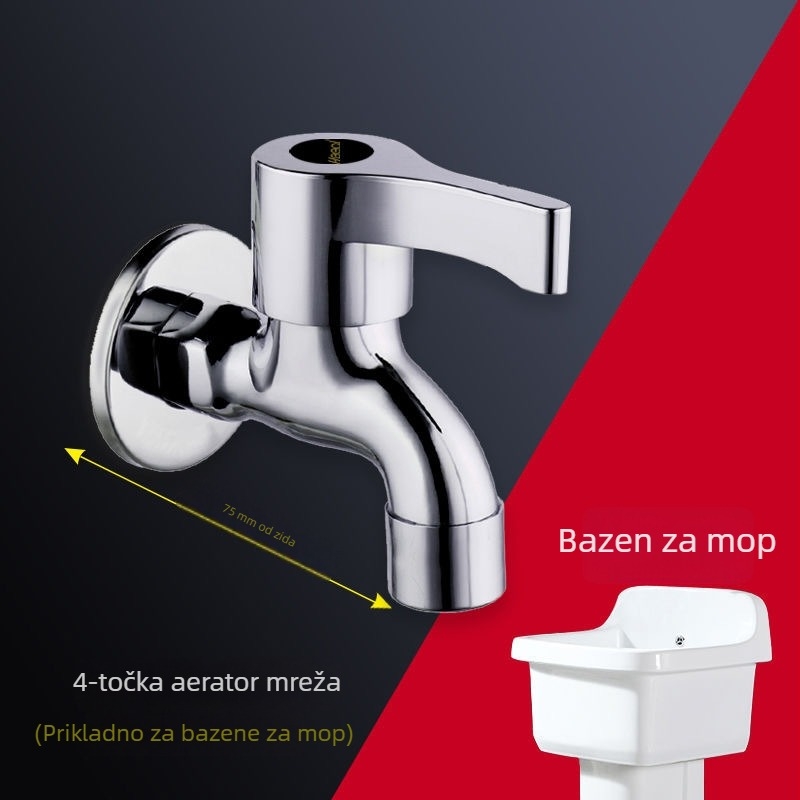 Slavina za perilicu, bakreno tijelo, ručna ugradnja, nazivni tlak 1,6 MPa, radna temperatura 0–100°C