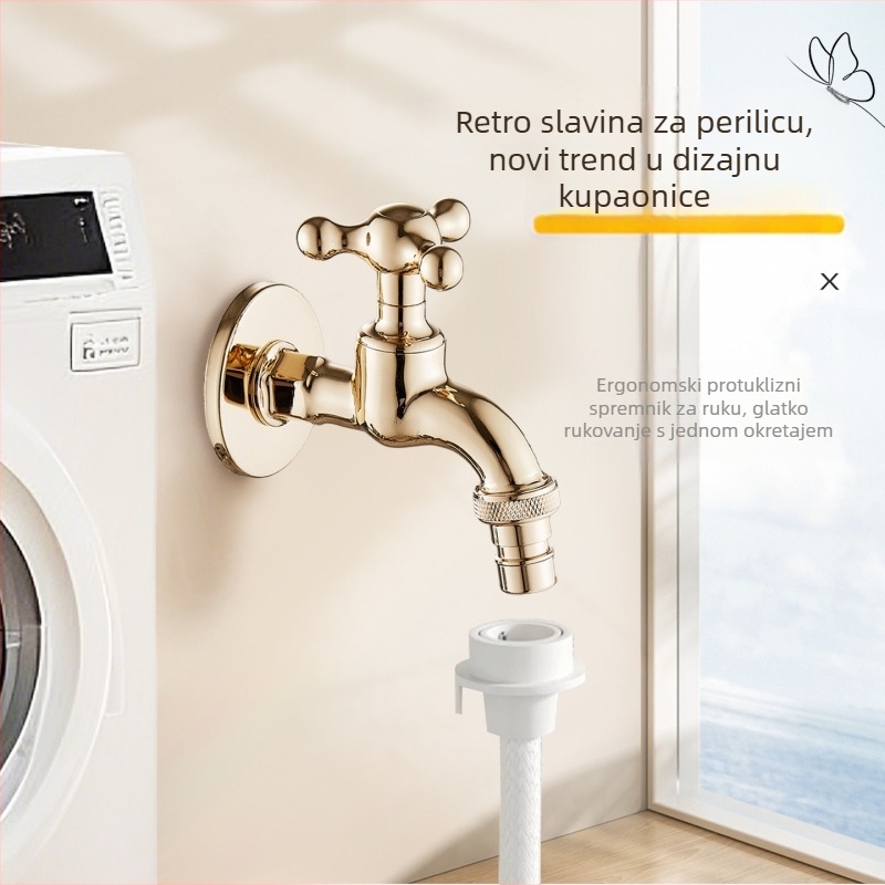 Ugradna slavina za perilicu rublja, potpuno bakrena, elektroplatinirani završni sloj, ugradnja u zid, 1/2-inch ulaz/izlaz, model XR6659