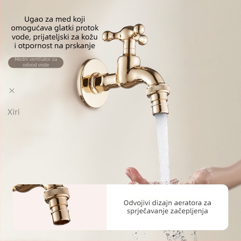 Ugradna slavina za perilicu rublja, potpuno bakrena, elektroplatinirani završni sloj, ugradnja u zid, 1/2-inch ulaz/izlaz, model XR6659