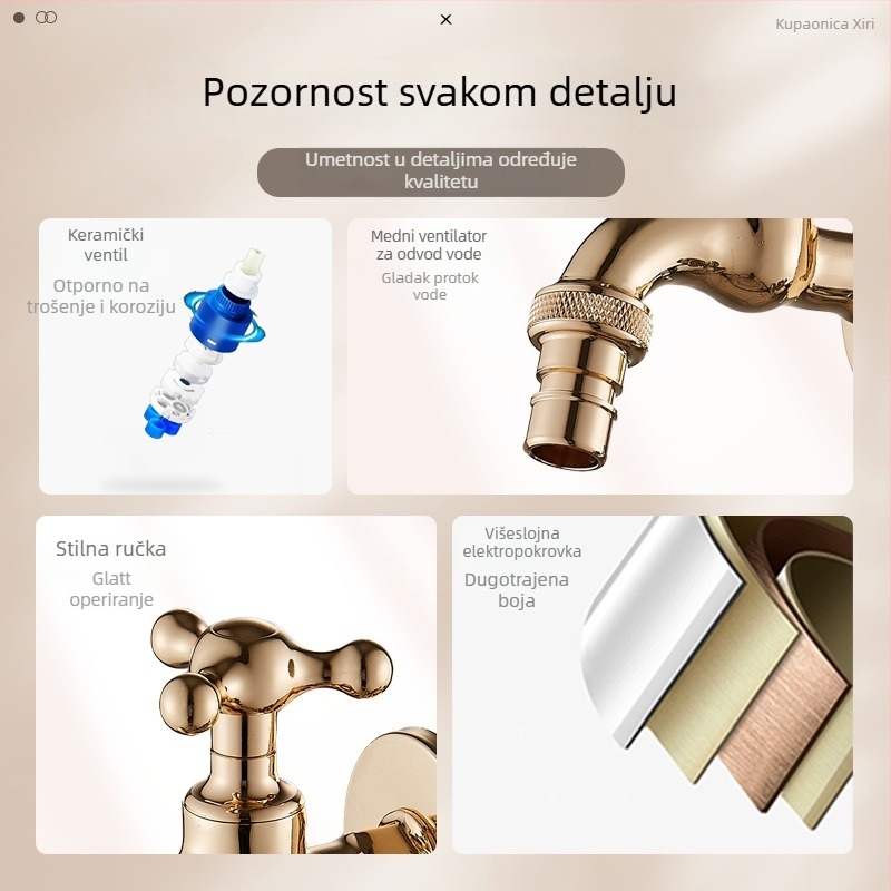 Ugradna slavina za perilicu rublja, potpuno bakrena, elektroplatinirani završni sloj, ugradnja u zid, 1/2-inch ulaz/izlaz, model XR6659