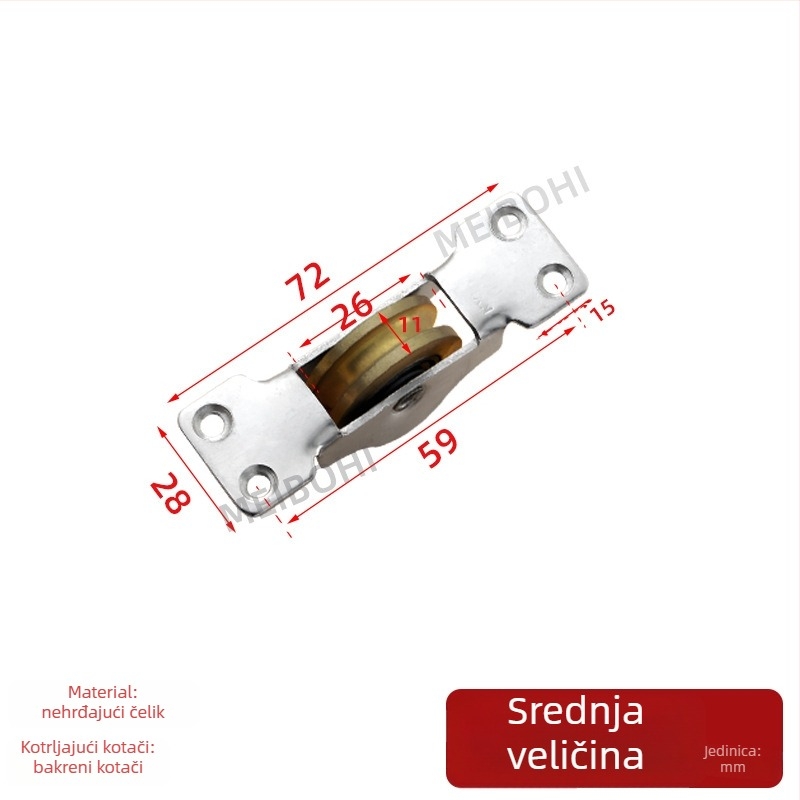 Dvostruki ležaj rotora za klizna vrata – težak kotač za tračnice; materijal čelik + bakar, debljina stijenke 2 mm, polumjer žljebova za užad 20 mm, model 388, nosivost 200 kg